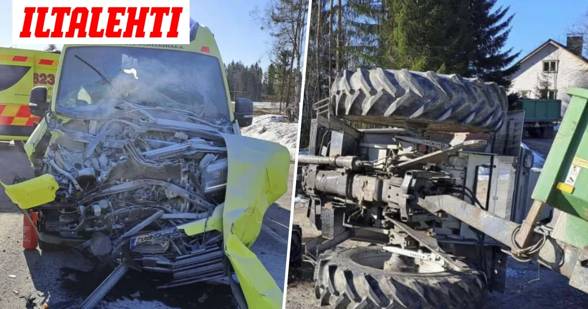 Ambulanssi ja traktori rajussa kolarissa – Kuvat paljastavat karmeat tuhot