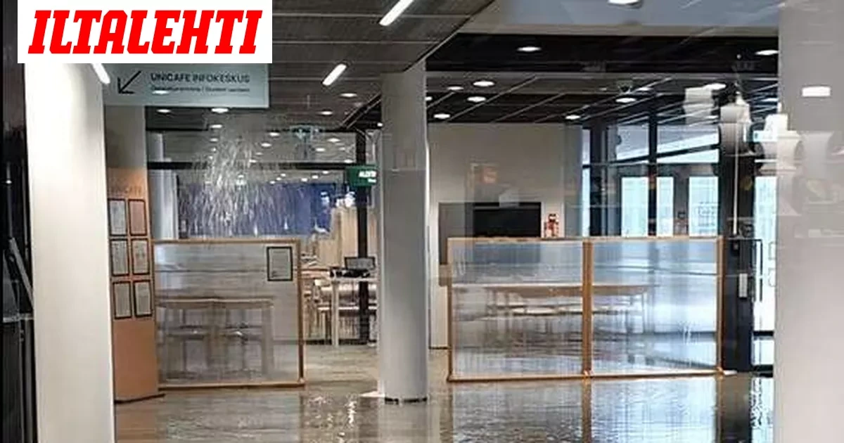 Karsea vesivahinko kirjastossa Helsingissä