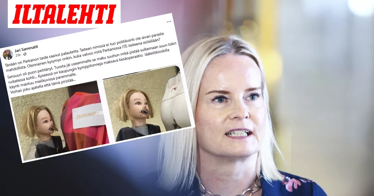 Esittääkö tämä teos Riikka Purraa? Roisi teos vietiin pois silmistä Parkanossa